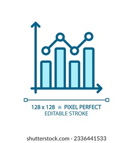 Combo chart light blue icon. Sales performance. Economic report. Project progress. Survey analysis. RGB color sign. Simple design. Web symbol. Contour line. Flat illustration. Isolated object