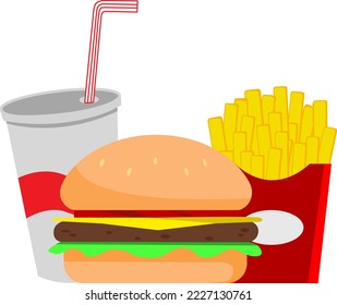 Combo Hamburguer, cheeseburguer, burguer, soda, fries, french fries, fast food menu