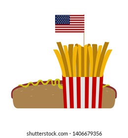 Combo of a hot dog with french fries - Vector