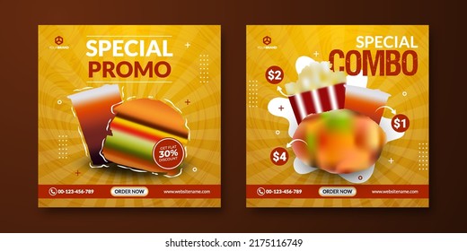 Combo meals social media posts template. Food social media background. Yellow background for banner advertising