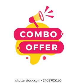 Combo offer banner - icon, label design with megaphone. Flat style vector illustration isolated on white background.