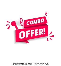 Combo offer banner - megaphone icon. Flat vector illustration isolated on white background.