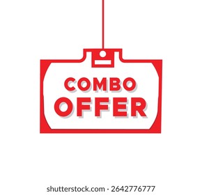 Oferta combinada, cartel colgante, signo rojo, ilustración de Anuncio de Plantilla, diseño simple, fondo blanco aislado, gráfico de Web de Vector.