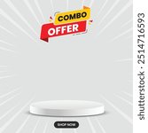 Combo Offer Social Media post with podium, Special Offer and Promotional Post social media, Gray color template, social media banner with combo offer mnemonic.