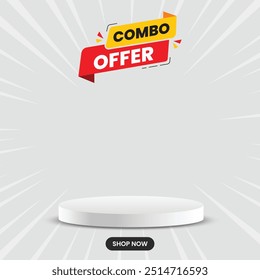 Combo Offer Social Media post with podium, Special Offer and Promotional Post social media, Gray color template, social media banner with combo offer mnemonic.