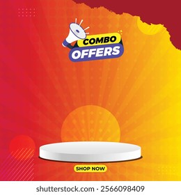 Combo Offer Social Media post with podium, Combo offer banner,
Special Offer and Promotional Post social media, Red color template, Empty podium with combo offer.