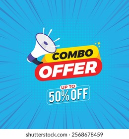 Combo Offer Social Media post with podium, Combo offer banner,
Special Offer and Promotional Post social media, Blue color template, Empty podium with combo offer.