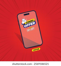 Combo Offer Social Media post with podium, Combo offer banner,
Special Offer and Promotional Post social media, Red color template, Empty podium with combo offer.