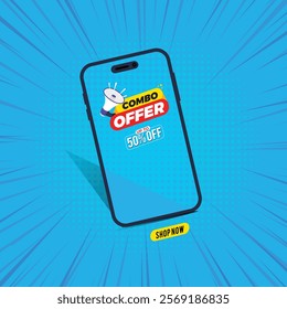 Combo Offer Social Media post with podium, Combo offer banner,
Special Offer and Promotional Post social media, Blue color template, Empty podium with combo offer.