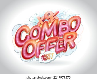 Combo offer web banner vector template with 3D glossy lettering
