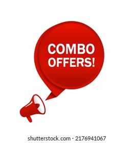 Combo offers banner design. Speech bubble with megaphone, vector illustration.