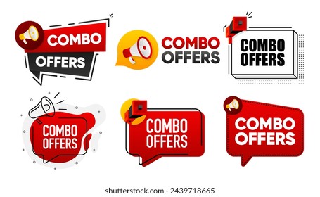 Combo Offers. Megaphone label collection with text. Marketing and promotion. Vector Illustration.