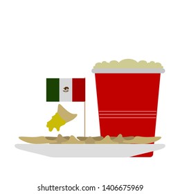 Combo of raviolis with a beer in a plastic cup - Vector