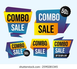 Combo sale label design set of 5, related to store promotion, advertisement. Overall appearance suggests that this design effective to attract attention to a significant discount sale