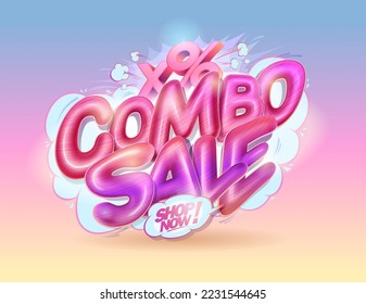 Combo sale web banner vector template with glossy lettering
