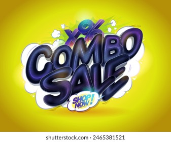 Combo sale web banner vector template with black glossy lettering