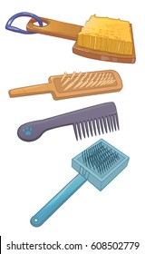 Combs and brushes for combing dogs cartoon vector illustration