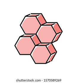 Combs color icon. Dimensional geometric figures. Complex decorative element. Compiled stock of honeycombs. Abstract shape. Isometric six corner form. Simple print. Isolated vector illustration
