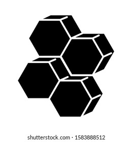 Combs glyph icon. Dimensional geometric figures. Complex decorative element. Stock of honeycombs. Abstract shape. Isometric form. Silhouette symbol. Negative space. Vector isolated illustration