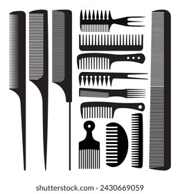 combs. hair accessories silhouette vector. black isolated white background