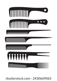 combs. hair accessories silhouette vector. black isolated white background