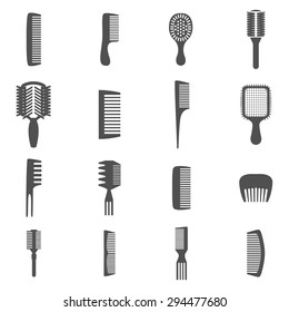 Combs and hair fashion equipment black flat icons set isolated vector illustration