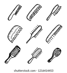 combs hair icons set. isolated objects silhouettes.
