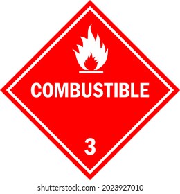 Combustible chemical warning sign. Dangerous goods placards class 3. White on red background. Chemical safety signs and symbols.