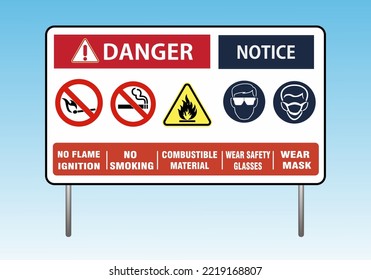 Combustible Dust Explosion Hazard Signboard, No Smoking Or Ignition Source, Wear Goggles, Wear A Mask ,no Flame Ignition,vector File