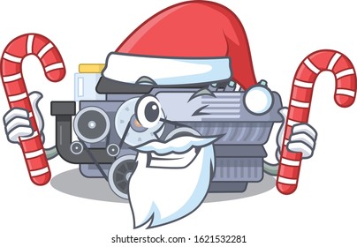 Combustion engine Cartoon character in Santa costume with candy