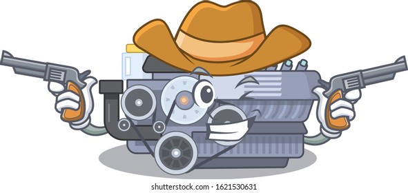 Combustion engine dressed as a Cowboy having guns