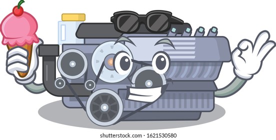 Combustion engine mascot cartoon design with ice cream