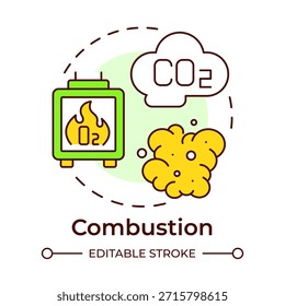 Icono de concepto multicolor de combustión. Proceso químico, aumento de calor. Monóxido de carbono. Ilustración de línea de forma redonda. Abstractas idea. Diseño gráfico. Fácil de usar en el artículo, folleto
