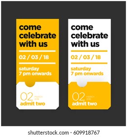 Come Celebrate With Us Invitation in Flat Ticket Style Design With Venue Date and Time Details