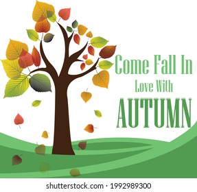 Come fall in love with Autumn Vector Illustration of an Autumn Design Bright fall leaves. Poster, card, label, banner design set. Vector illustration