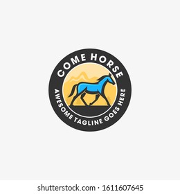 Come Horse Vintage Illustration Vector Template. Suitable for Creative Industry, Multimedia, entertainment, Educations, Shop, and any related business