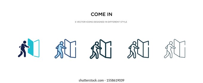 come in icon in different style vector illustration. two colored and black come in vector icons designed filled, outline, line and stroke style can be used for web, mobile, ui