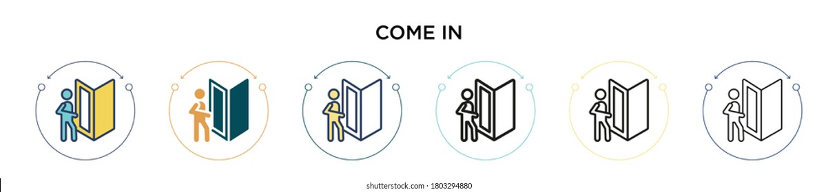 Come in icon in filled, thin line, outline and stroke style. Vector illustration of two colored and black come in vector icons designs can be used for mobile, ui, web