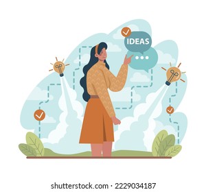 Se le ocurrió un concepto de idea. Innovación creativa o generación de soluciones empresariales. Inspiración e imaginación en una tormenta de ideas. Bombilla como metáfora. Ilustración vectorial plana