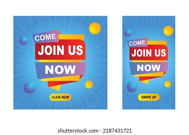 come join us now sticker label poster for promotion and advertisement with gradient color and abstract shape