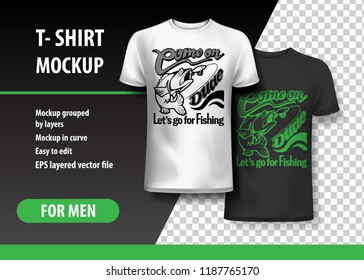 Come on Dude Let`s go for Fishing. T-Shirt template, fully editable.