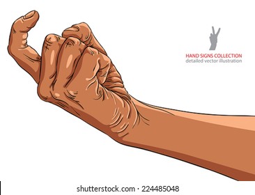 Come on hand sign, African ethnicity, detailed vector illustration.