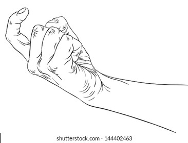 Come on hand sign, detailed black and white lines vector illustration, hand drawn.