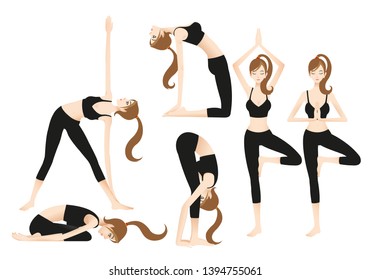 Come to practice yoga With a beautiful trainer cartoon For the beauty of the body And for good health.