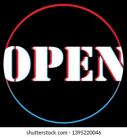 Come to us we are open. Vector illustration. Mega offer for sites and advertisements. Dark color sticker.