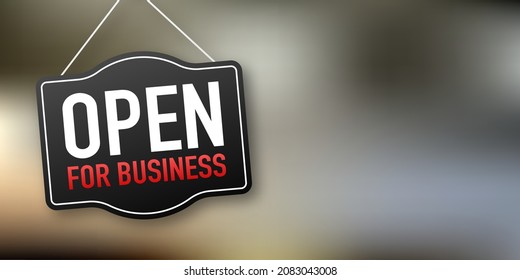 Come in we re open hanging sign on white background. Sign for door. Vector stock illustration