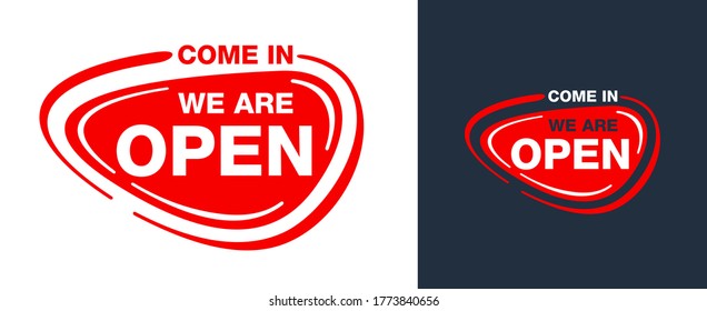 Come In We Are Open info sign for open shop, store - door sticker in red decoration