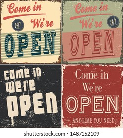 Come in we are open old vintage free poster vector background sign