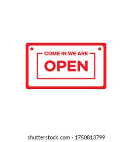 come in we are open sticker symbol sign, badges square