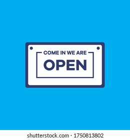 come in we are open sticker symbol sign, badges square